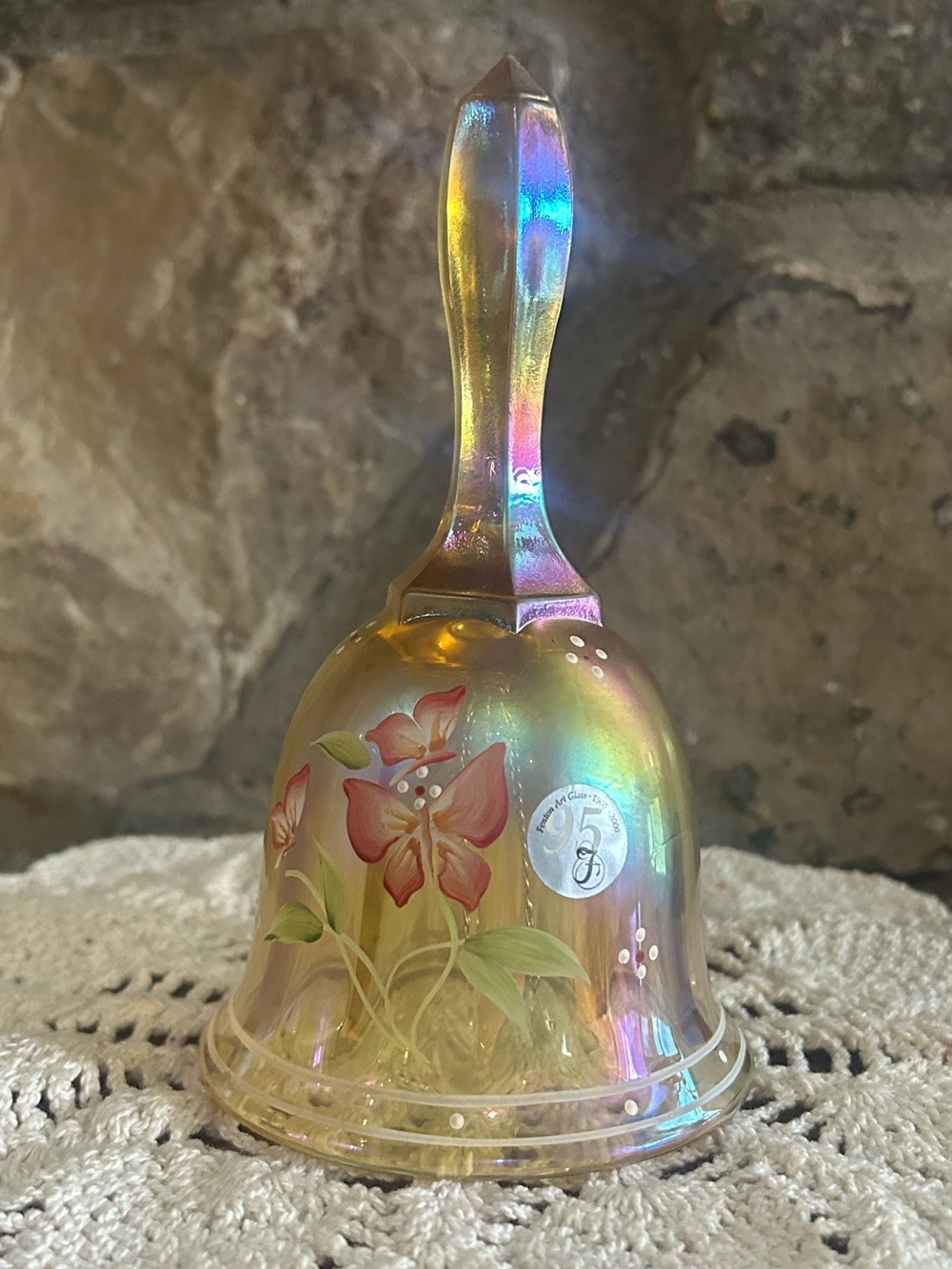 Vintage Fenton Signed Golden Glow Iridescent Magnolia Bell